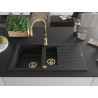 Mexen Matias 1.5-Bowl Granite Sink with Drainer and Savita Kitchen Faucet, Black - 6502-77-672601-50