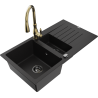 Mexen Matias granite sink 1.5-bowl with drainer and Savita kitchen faucet, black - 6502-77-672601-50-B