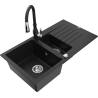 Mexen Matias granite kitchen sink 1.5-bowl with drainer and Savita kitchen faucet, black - 6502-77-672601-70