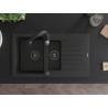 Mexen Matias granite sink 1.5-bowl with drainer and Savita kitchen faucet, black - 6502-77-672601-70-B