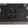 Mexen Matias granite sink 1.5-bowl with drainer and Savita kitchen tap, black - 6502-77-672601-70-B