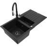 Mexen Matias granite sink 1.5-bowl with drainer and Savita kitchen tap, black - 6502-77-672601-70-B