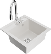 Mexen Vito 1-bowl granite sink with Savita kitchen faucet, white - 6503-20-672601-00