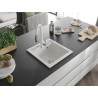 Mexen Vito 1-bowl granite sink with Savita kitchen faucet, white - 6503-20-672601-20
