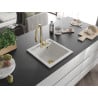 Mexen Vito 1-bowl granite kitchen sink with Savita faucet, white - 6503-20-672601-50
