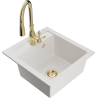 Mexen Vito granite kitchen sink 1-bowl with Savita kitchen faucet, white - 6503-20-672601-50