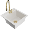 Mexen Vito Granite Sink 1-Bowl with Savita Kitchen Tap, White - 6503-20-672601-50