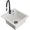 Mexen Vito 1-compartment granite sink with a kitchen mixer tap Savita, White - 6503-20-672601-70