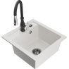 Mexen Vito granite single-bowl kitchen sink with Savita kitchen faucet, white - 6503-20-672601-70