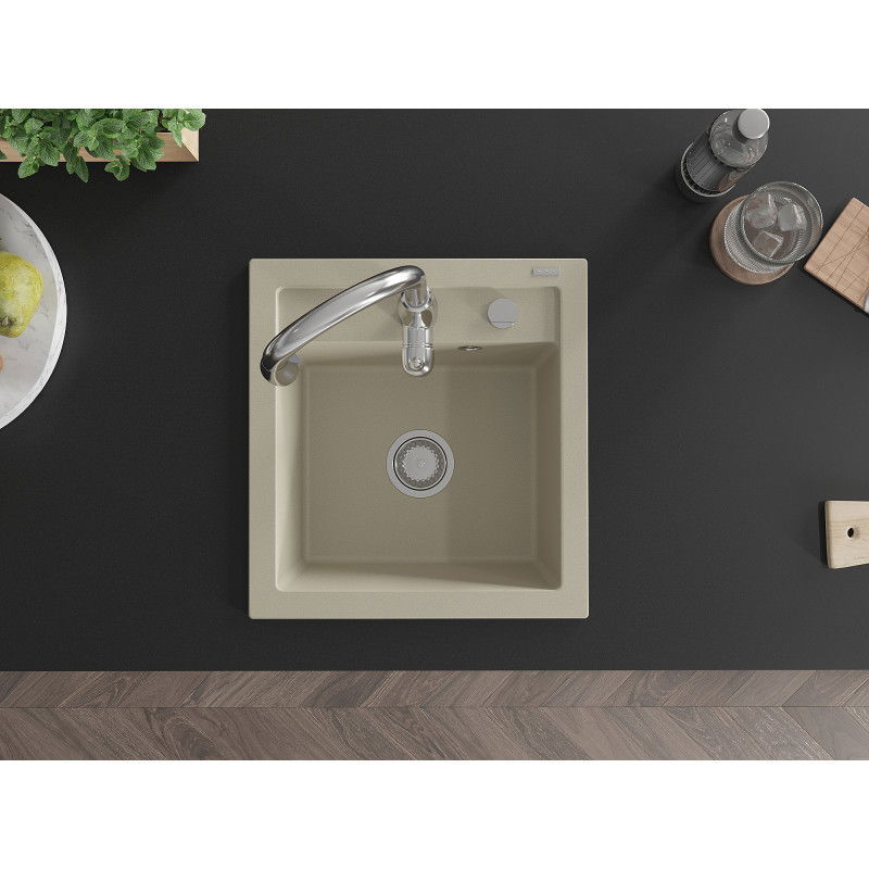Mexen Vito 1-bowl granite sink with Savita kitchen tap, beige - 6503-69-672601-00