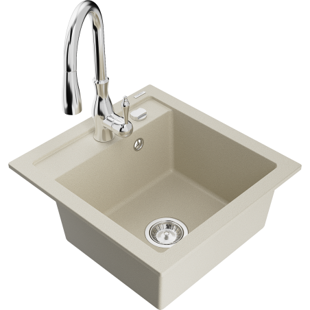 Mexen Vito 1-bowl granite sink with Savita kitchen tap, beige - 6503-69-672601-00