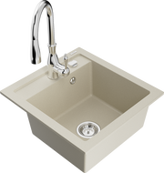 Mexen Vito 1-bowl granite sink with Savita kitchen tap, beige - 6503-69-672601-00