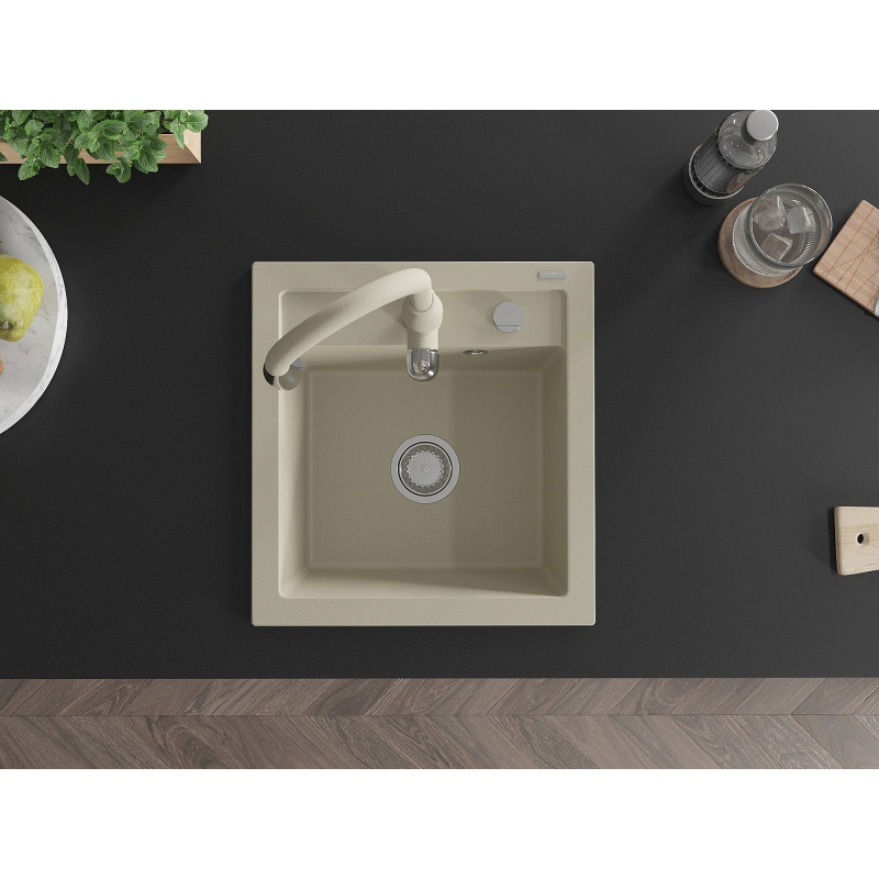 Mexen Vito 1-Bowl Granite Sink with Savita Kitchen Faucet, Beige - 6503-69-672601-69