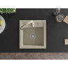 Mexen Vito single-bowl granite sink with Savita kitchen faucet, beige - 6503-69-672601-69