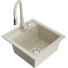 Mexen Vito 1-Bowl Granite Sink with Savita Kitchen Faucet, Beige - 6503-69-672601-69