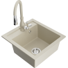 Mexen Vito single-bowl granite sink with Savita kitchen faucet, beige - 6503-69-672601-69