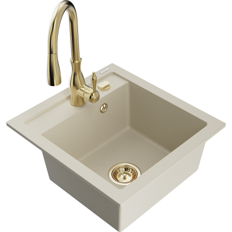 Mexen Vito 1-compartment granite sink with a kitchen mixer tap Savita, Beige - 6503-69-672601-50