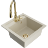 Mexen Vito granite kitchen sink 1-bowl with Savita kitchen faucet, beige - 6503-69-672601-50
