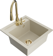Mexen Vito 1-compartment granite sink with a kitchen mixer tap Savita, Beige - 6503-69-672601-50