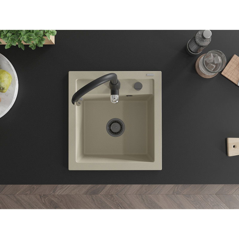 Mexen Vito 1-bowl granite sink with Savita kitchen tap, beige - 6503-69-672601-70