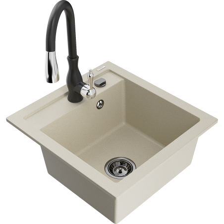 Mexen Vito 1-bowl granite sink with kitchen faucet Savita, beige - 6503-69-672601-70
