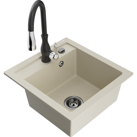 Mexen Vito 1-bowl granite sink with Savita kitchen tap, beige - 6503-69-672601-70