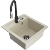 Mexen Vito 1-bowl granite sink with Savita kitchen tap, beige - 6503-69-672601-70