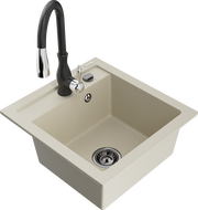 Mexen Vito 1-bowl granite sink with Savita kitchen tap, beige - 6503-69-672601-70