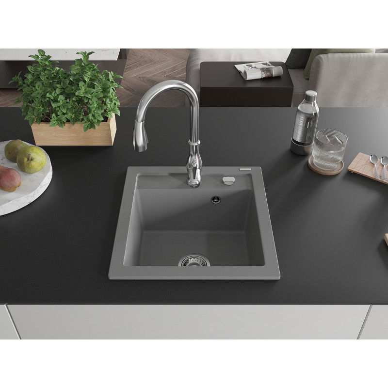 Mexen Vito 1-bowl granite sink with Savita kitchen tap, grey - 6503-71-672601-00