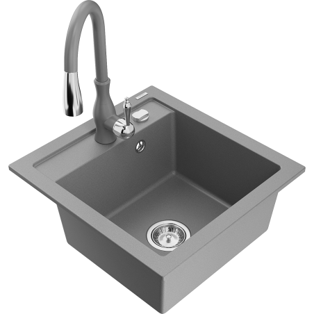Mexen Vito 1-bowl granite sink with Savita kitchen tap, grey - 6503-71-672601-71