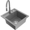 Mexen Vito 1-bowl granite sink with Savita kitchen faucet, gray - 6503-71-672601-71
