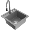 Mexen Vito granite kitchen sink 1-bowl with Savita kitchen faucet, gray - 6503-71-672601-71