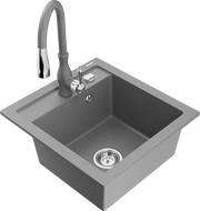 Mexen Vito 1-bowl granite sink with Savita kitchen faucet, gray - 6503-71-672601-71