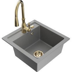 Mexen Vito 1-compartment granite sink with a kitchen mixer tap Savita, Grey - 6503-71-672601-50