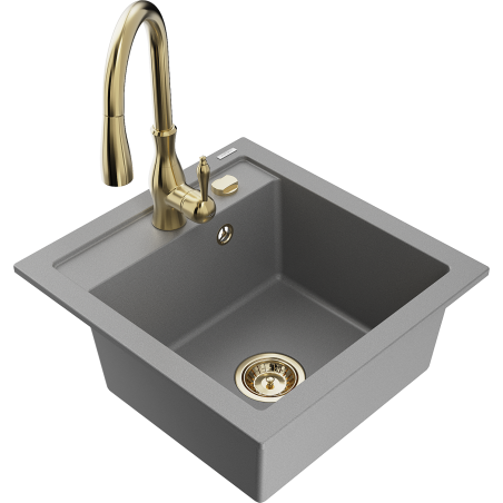 Mexen Vito 1-bowl granite sink with Savita kitchen faucet, gray - 6503-71-672601-50