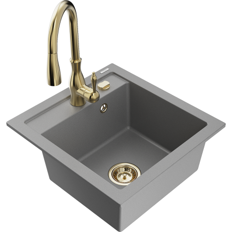 Mexen Vito 1-compartment granite sink with a kitchen mixer tap Savita, Grey - 6503-71-672601-50