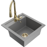 Mexen Vito 1-bowl granite kitchen sink with Savita faucet, gray - 6503-71-672601-50