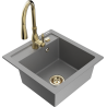 Mexen Vito granite sink 1-bowl with Savita kitchen tap, grey - 6503-71-672601-50