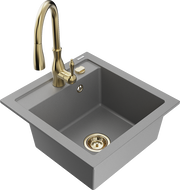 Mexen Vito granite sink 1-bowl with Savita kitchen tap, grey - 6503-71-672601-50