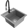 Mexen Vito 1-bowl granite sink with Savita kitchen faucet, gray - 6503-71-672601-70
