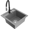 Mexen Vito granite kitchen sink 1-bowl with Savita kitchen faucet, gray - 6503-71-672601-70