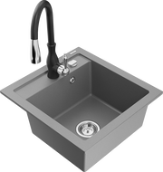 Mexen Vito 1-bowl granite sink with Savita kitchen faucet, gray - 6503-71-672601-70
