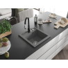 Mexen Vito granite kitchen sink 1-bowl with Savita kitchen faucet, gray - 6503-71-672601-70