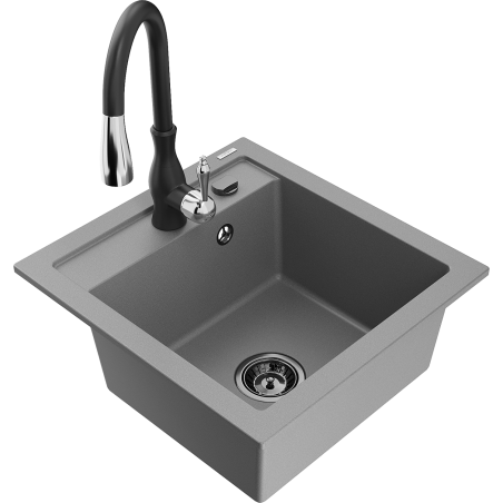 Mexen Vito 1-bowl Granite Sink with Savita Kitchen Tap, Grey - 6503-71-672601-70-B