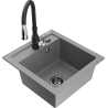Mexen Vito granite kitchen sink 1-bowl with Savita kitchen faucet, gray - 6503-71-672601-70-B