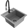 Mexen Vito granite sink 1-bowl with Savita kitchen faucet, gray - 6503-71-672601-70-B