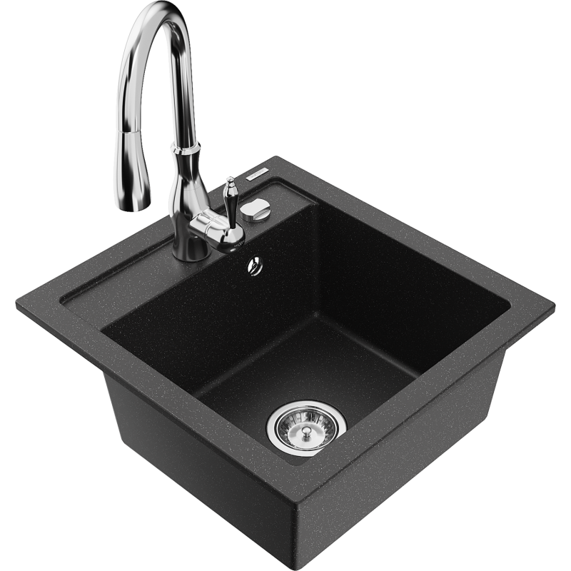 Mexen Vito 1-compartment granite sink with a kitchen mixer tap Savita, Black/Silver metallic - 6503-73-672601-00