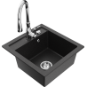 Mexen Vito granite kitchen sink single-bowl with Savita kitchen faucet, black/silver metallic - 6503-73-672601-00