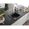Mexen Vito granite kitchen sink single-bowl with Savita kitchen faucet, black/silver metallic - 6503-73-672601-00