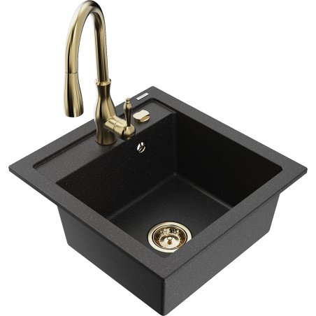 Mexen Vito granite single-bowl kitchen sink with Savita faucet, black/silver metallic - 6503-73-672601-50